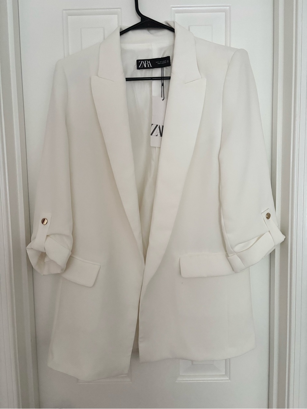 Zara Cream Open-Front Tailored Blazer with Rolled Sleeves